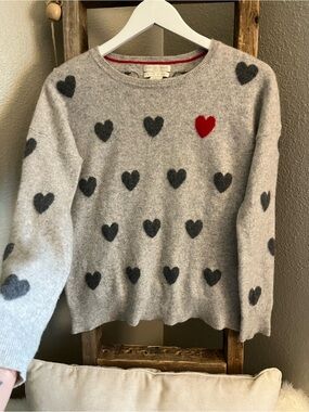 Christian Siriano Light Gray Crewneck Sweater with Black Hearts and Red Accent